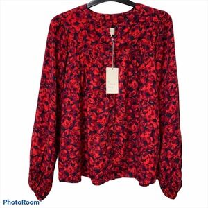 NWT a new day Floral Long Sleeve Button Front Blouse XS